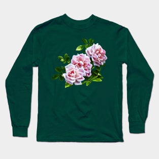 Three Pink Roses With Leaves Long Sleeve T-Shirt